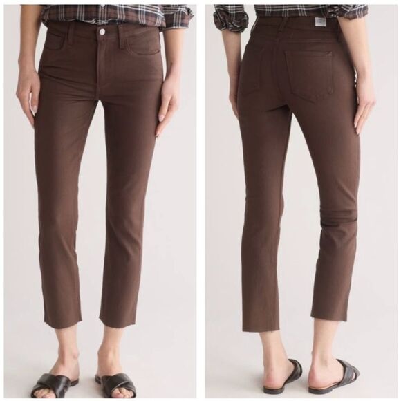 Frank & Eileen Cork Everyday Denim Straight Leg High Rise Frayed Hem Chocolate